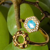 Anello Deco Statement in Oro con Turchese & Pavé