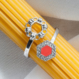 Anello Deco Statement in Rodio con Corallo & Pavé