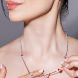Collana Deco Statement in Rodio con Rosso, Corallo & Pavé