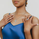 Anello Goccia in Rodio con Topazio Azzurro, Piccolo