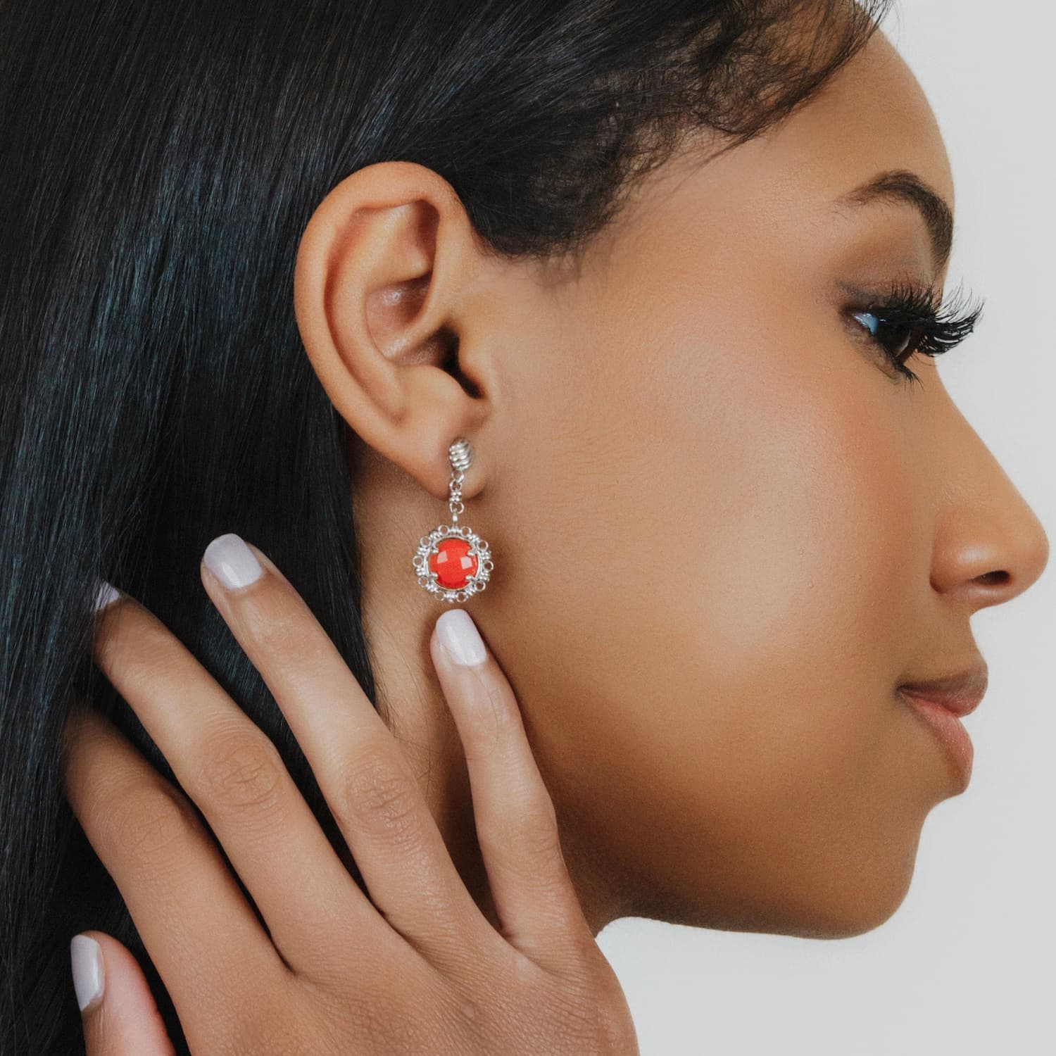 Orecchini Gemma in Rodio con Corallo