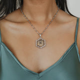 Pendente Filary Esagonale in Rodio con Formella Uva Bronzo Anticato