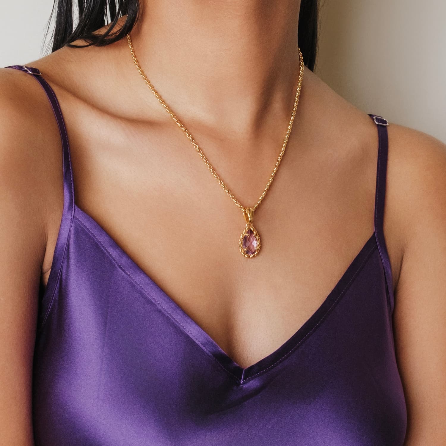 Pendente Goccia in Oro con Ametista, Grande