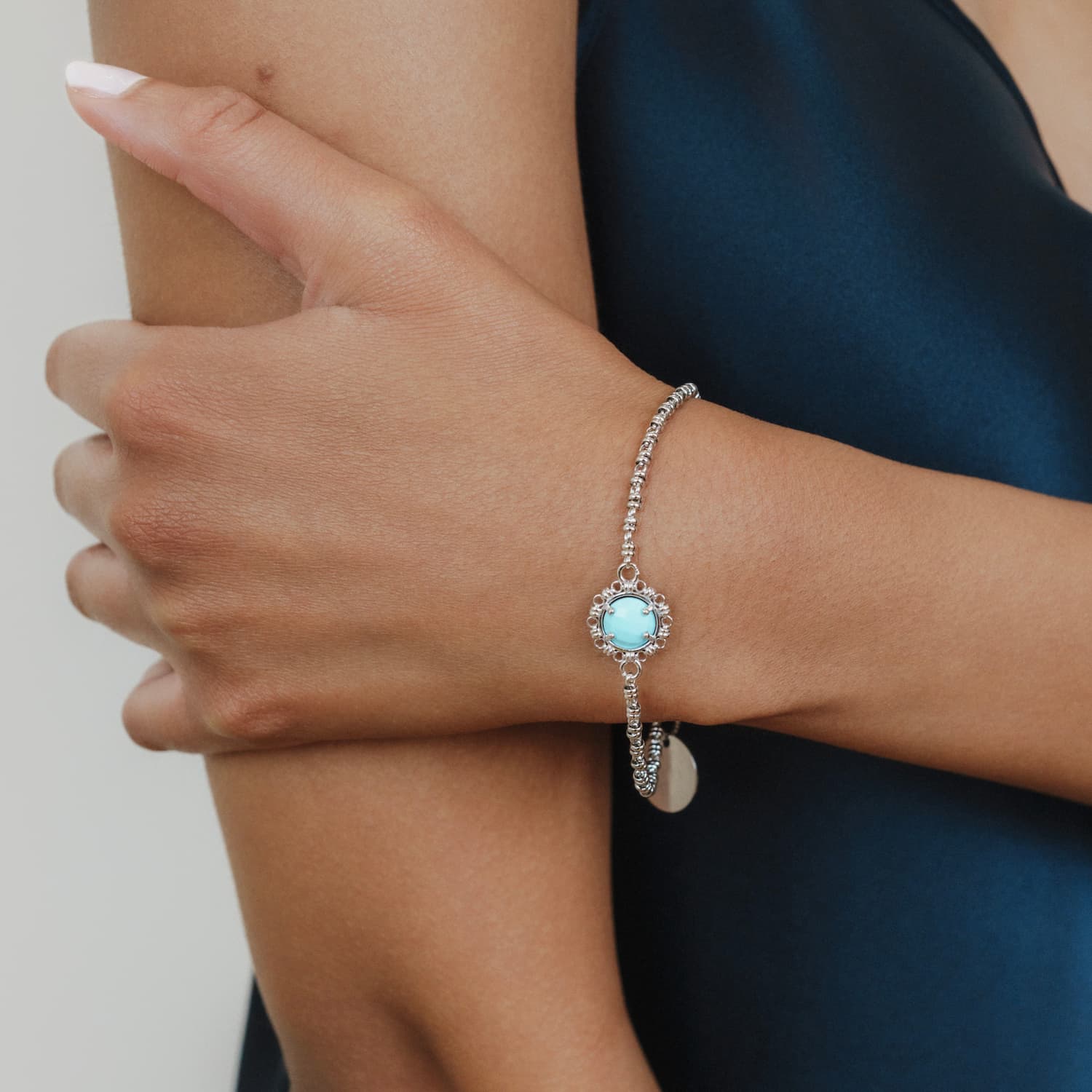 Bracciale Gemma in Rodio con Turchese