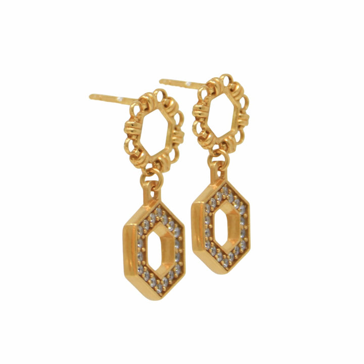 Orecchini Deco Statement in Oro con Pavé