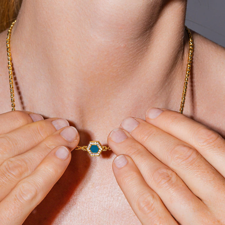 Collana Deco in Oro con Verde, Bianco & Pavé