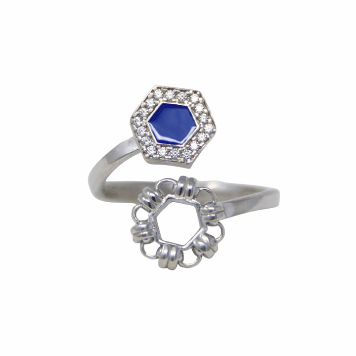 Anello Deco Statement in Rodio con Blu & Pavé