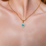 Pendente Deco in Oro con Blu, Turchese & Pavé