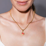 Pendente Deco in Oro con Rosso, Corallo & Pavé