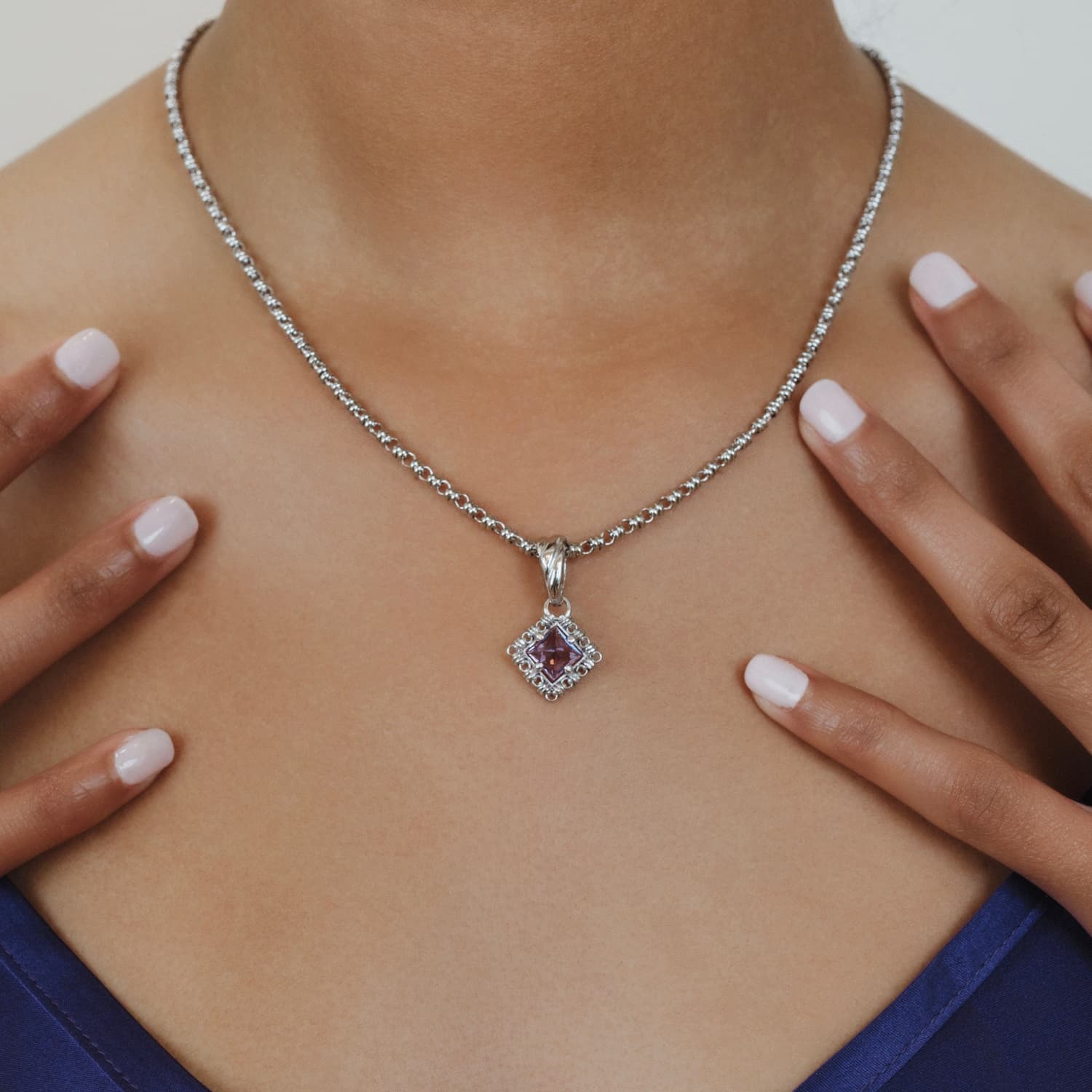 Pendente Quadra in Rodio con Ametista, Piccolo