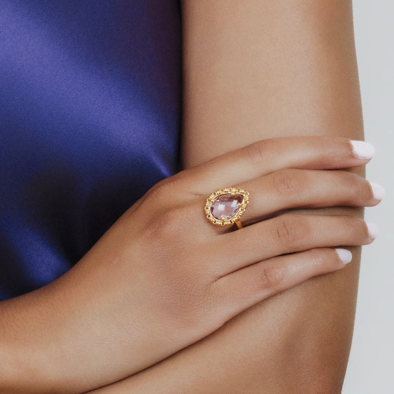 Anello Goccia in Oro con Ametista, Piccolo