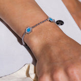 Bracciale Deco Statement in Rodio con Blu, Turchese & Pavé