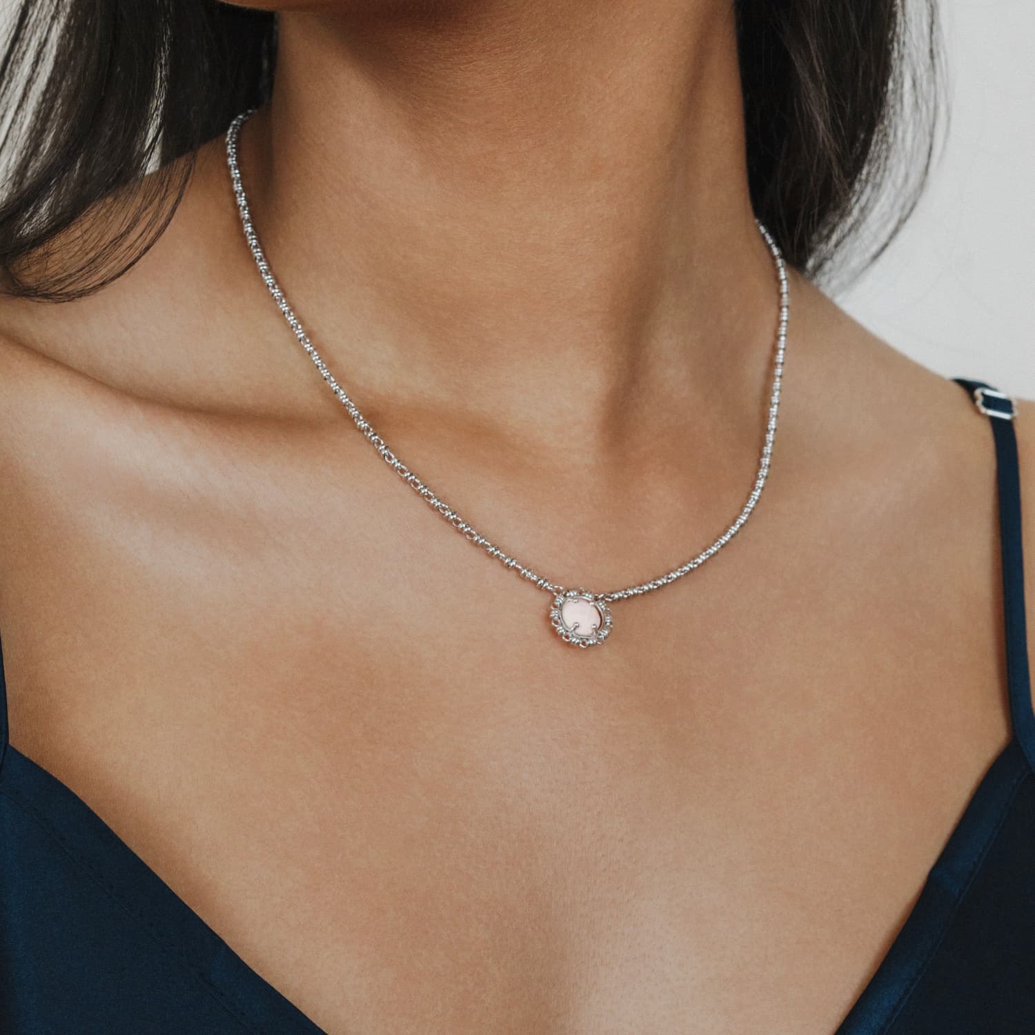 Collana Gemma in Rodio con Corallo Rosa