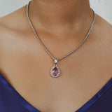 Pendente Goccia in Rodio con Ametista, Grande