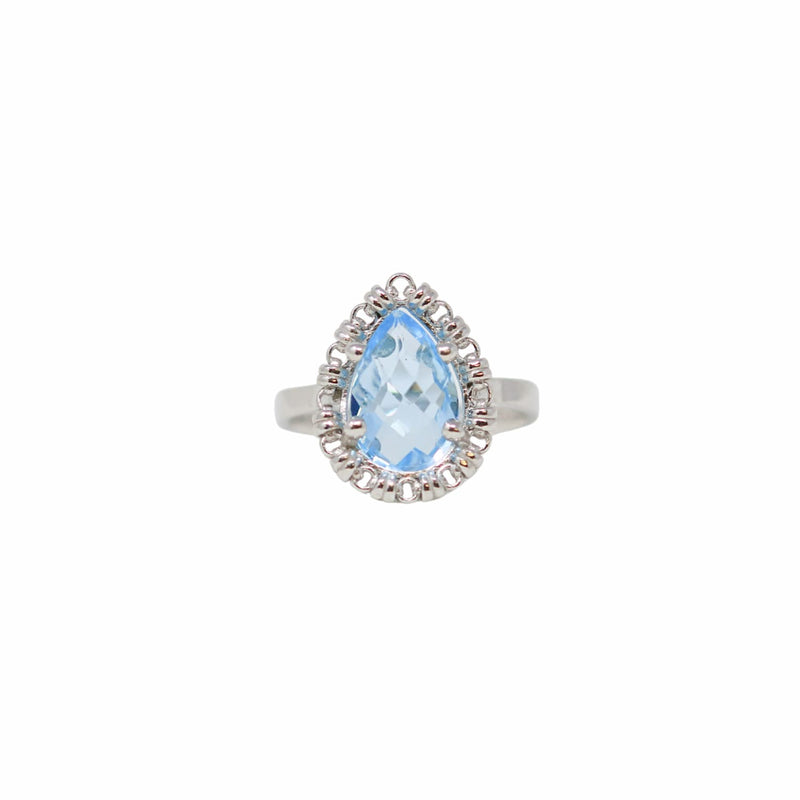 Anello Goccia in Rodio con Topazio Azzurro, Piccolo