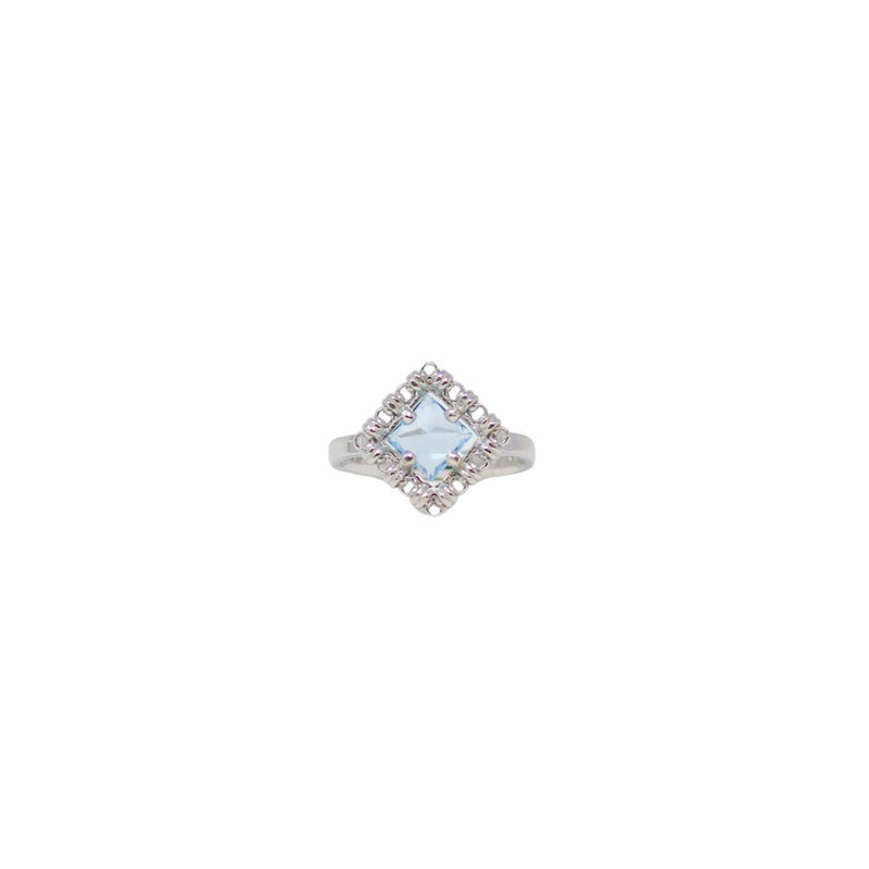 Anello Quadra in Rodio con Topazio Azzurro, Piccolo