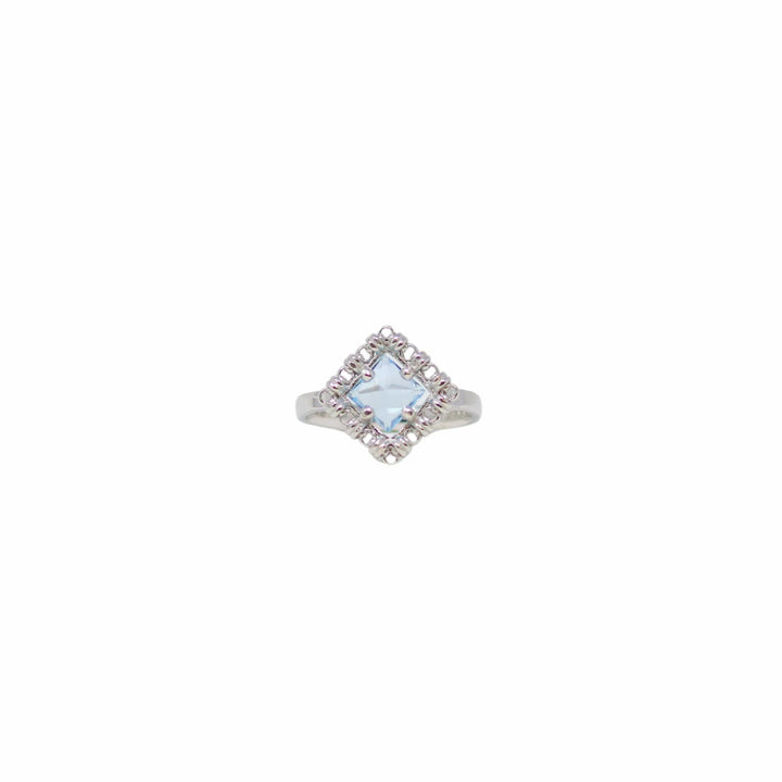 Anello Quadra in Rodio con Topazio Azzurro, Piccolo