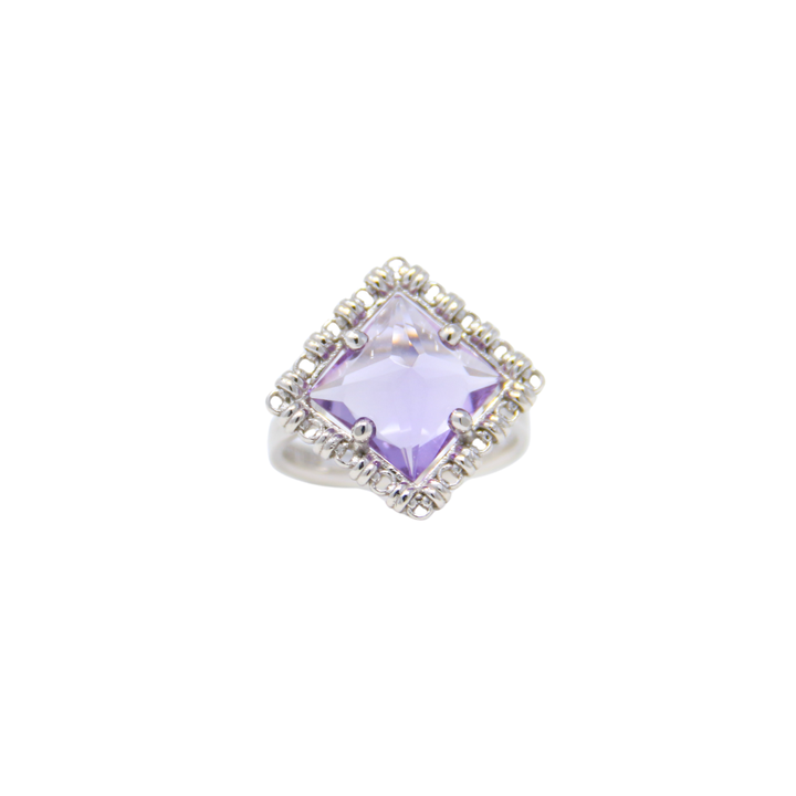 Anello Quadra in Rodio con Ametista