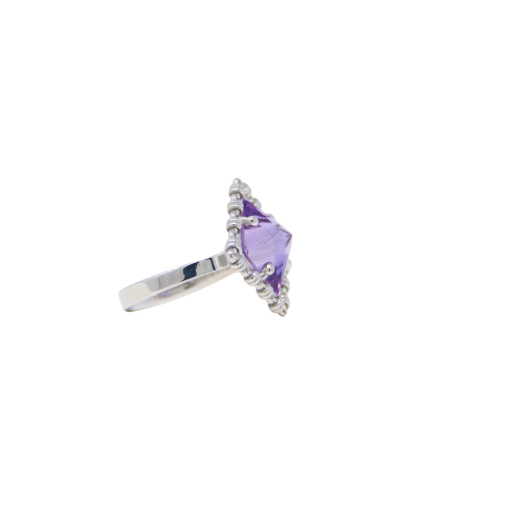 Anello Quadra in Rodio con Ametista