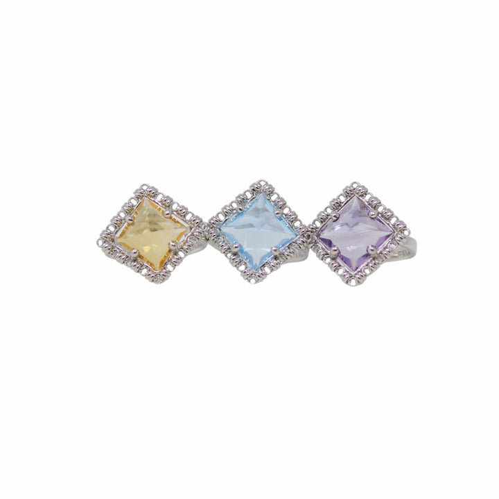 Anello Quadra in Rodio con Topazio Azzurro, Piccolo
