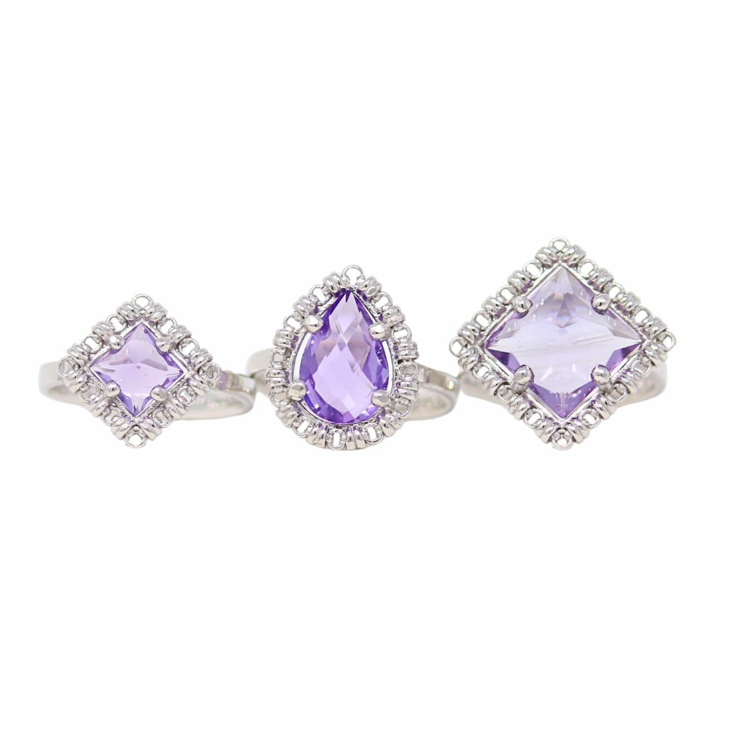 Anello Goccia in Rodio con Ametista, Piccolo