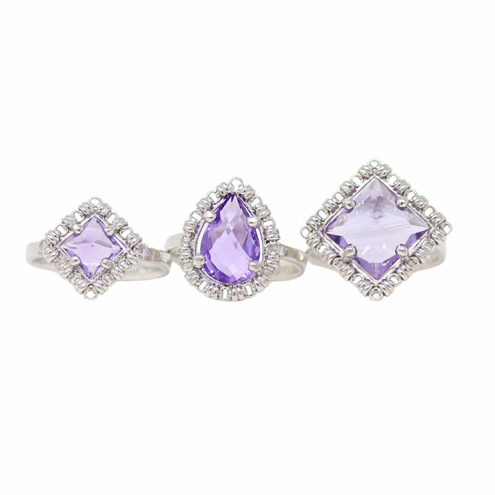 Anello Goccia in Rodio con Ametista, Piccolo