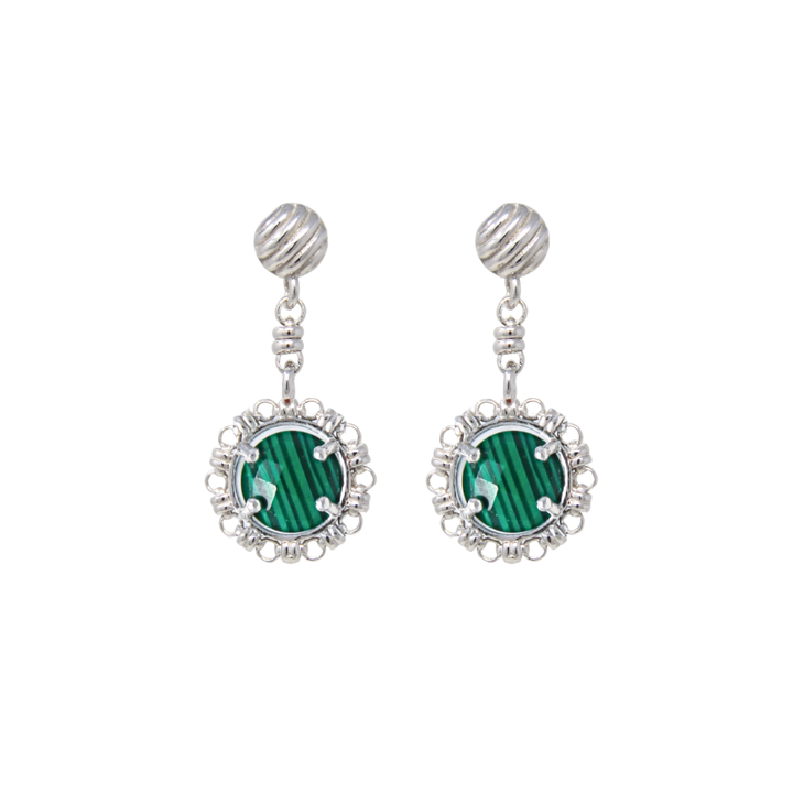 Orecchini Gemma in Rodio con Malachite