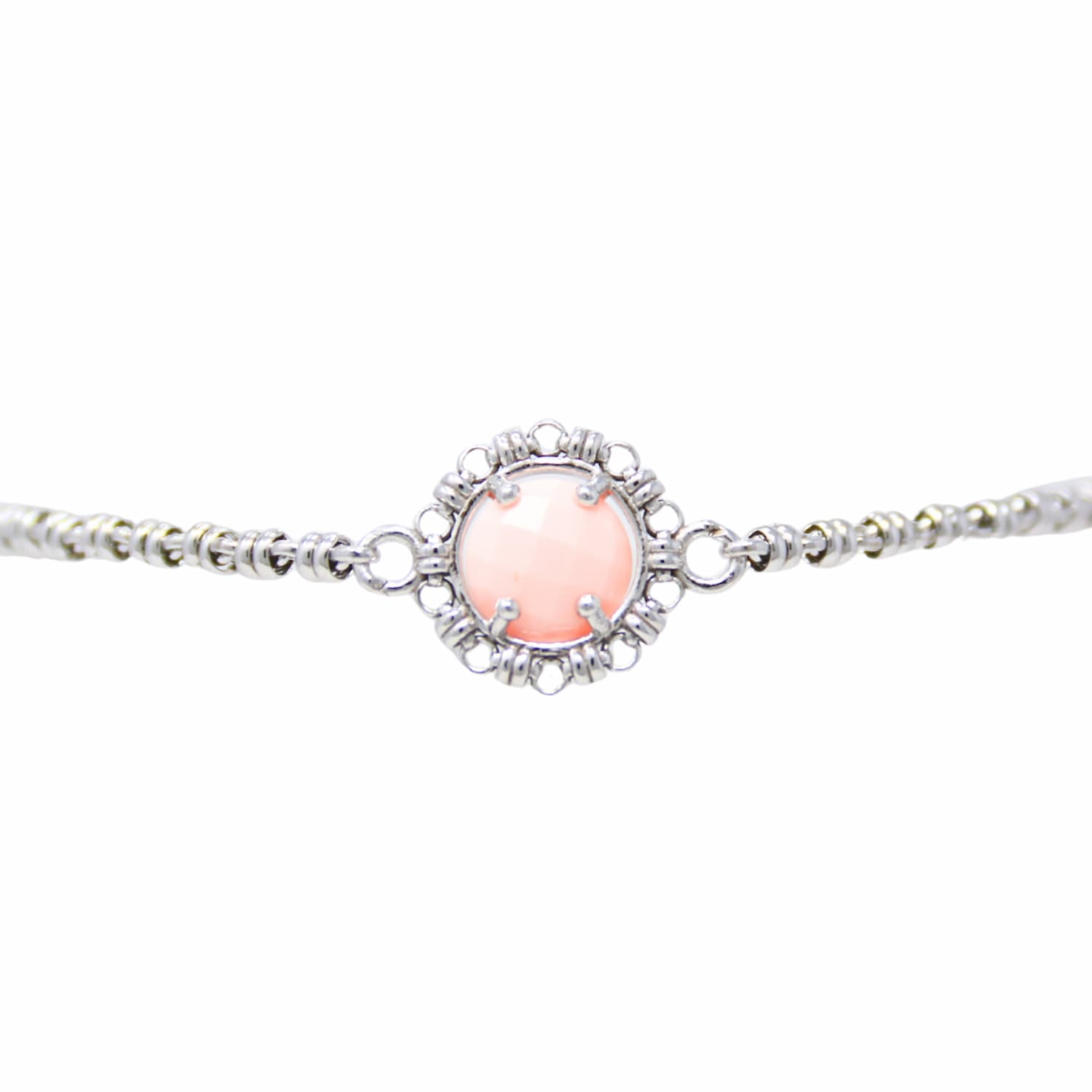 Bracciale Gemma in Rodio con Corallo Rosa
