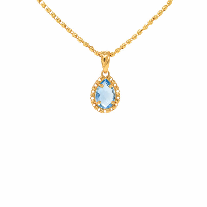 Pendente Goccia in Oro con Topazio Azzurro, Grande