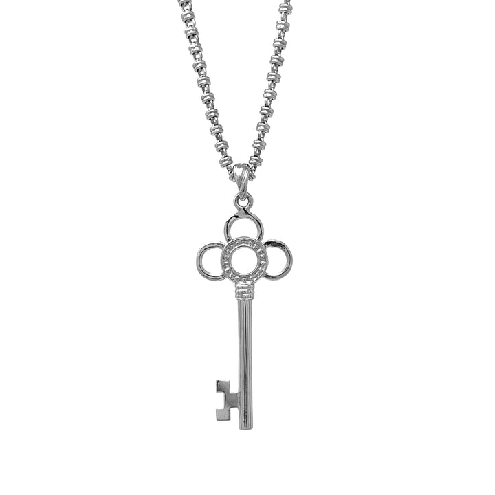 Pendente Chiave A Fiore in Rodio