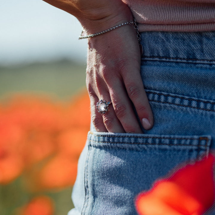 Anello Mini Filary in Rodio con Quarzo Rosa