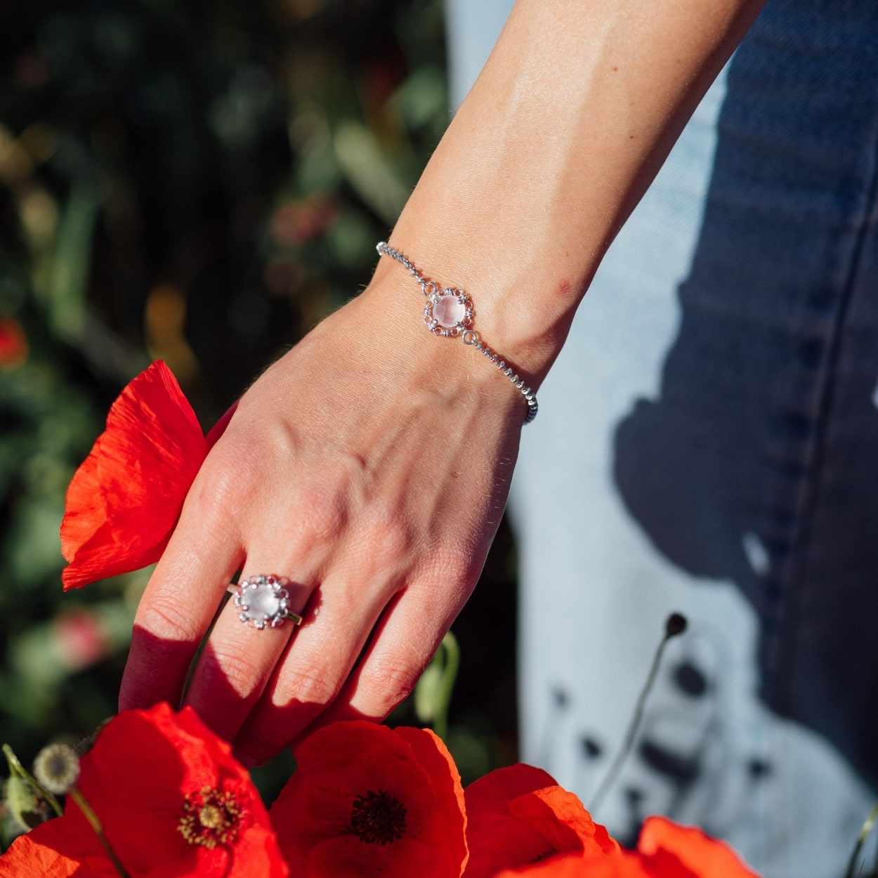 Anello Mini Filary in Rodio con Quarzo Rosa