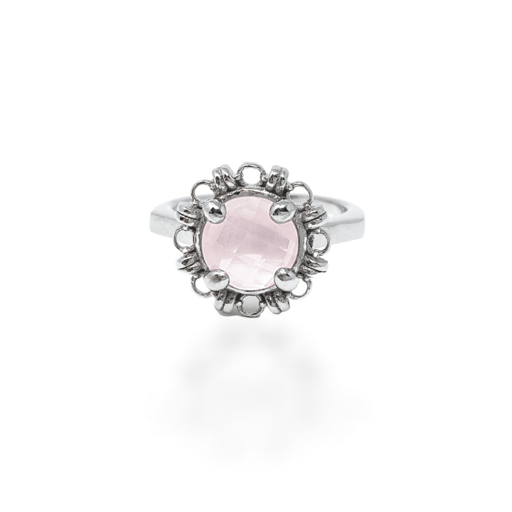 Anello Mini Filary in Rodio con Quarzo Rosa