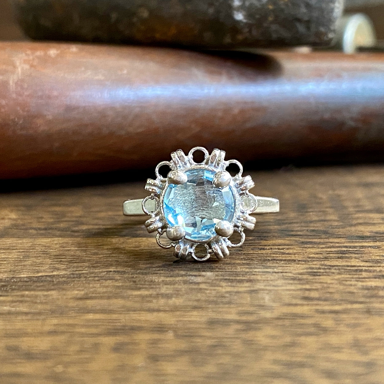 Anello Mini Filary in Rodio con Topazio Blu