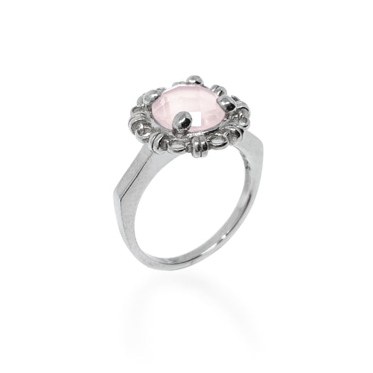 Anello Mini Filary in Rodio con Quarzo Rosa