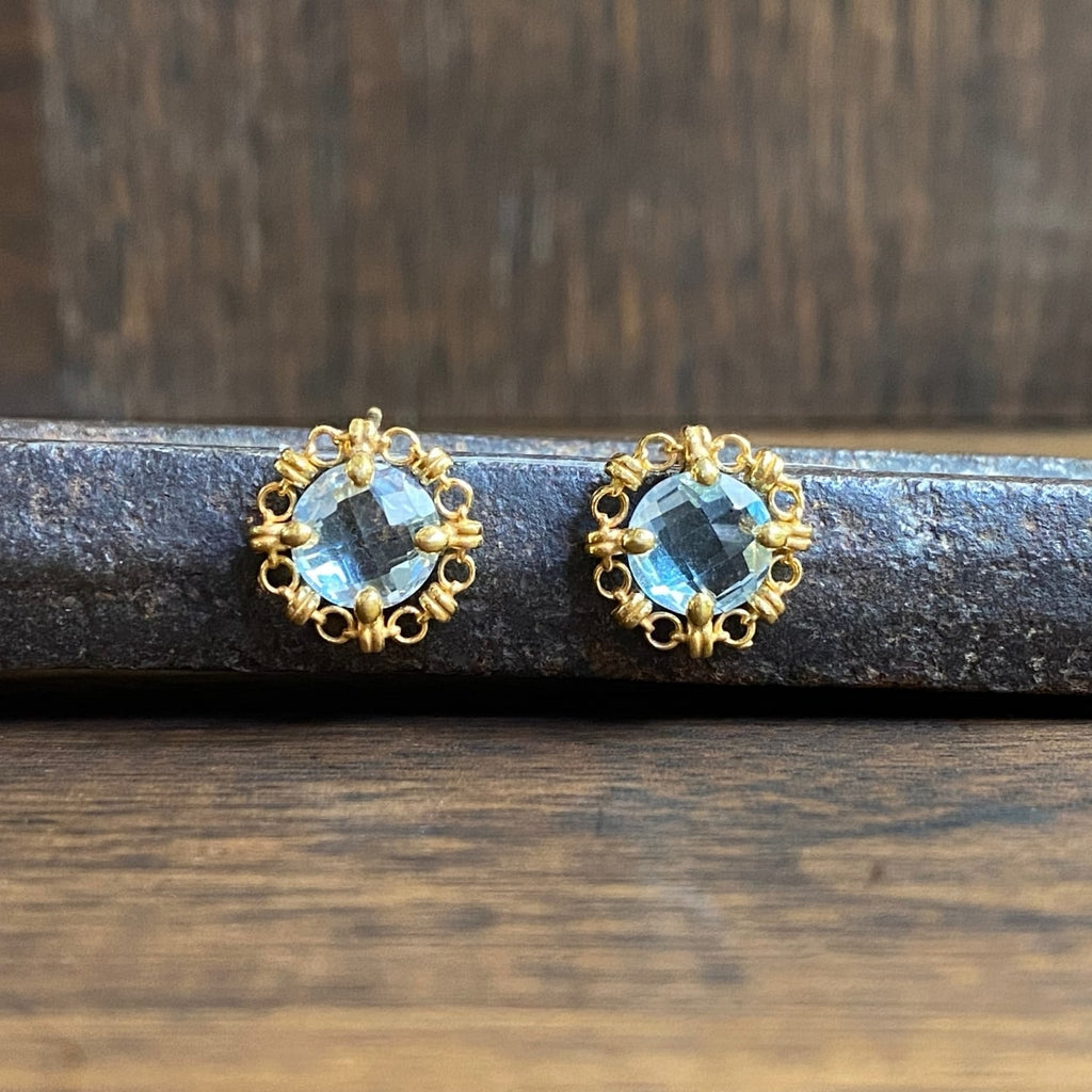Orecchini Mini Filary in Oro con Topazio Blu