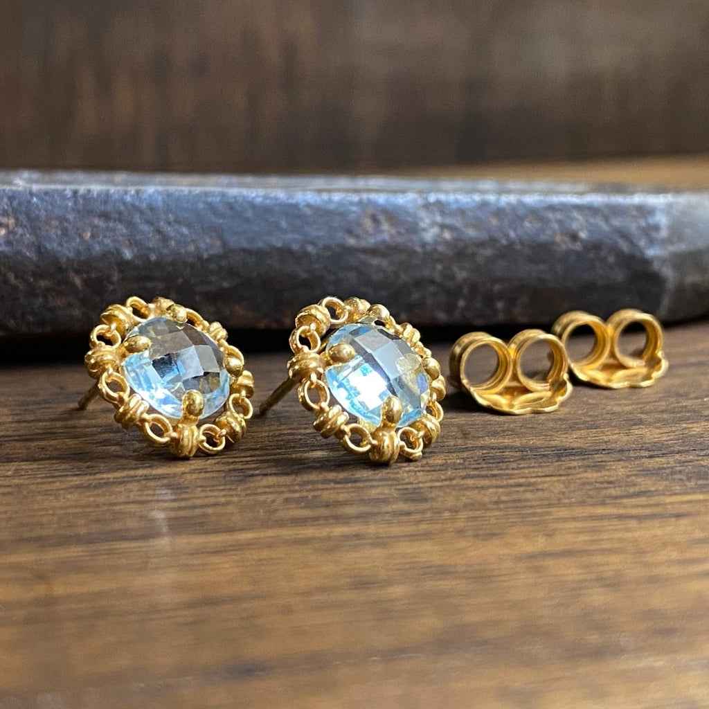 Orecchini Mini Filary in Oro con Topazio Blu