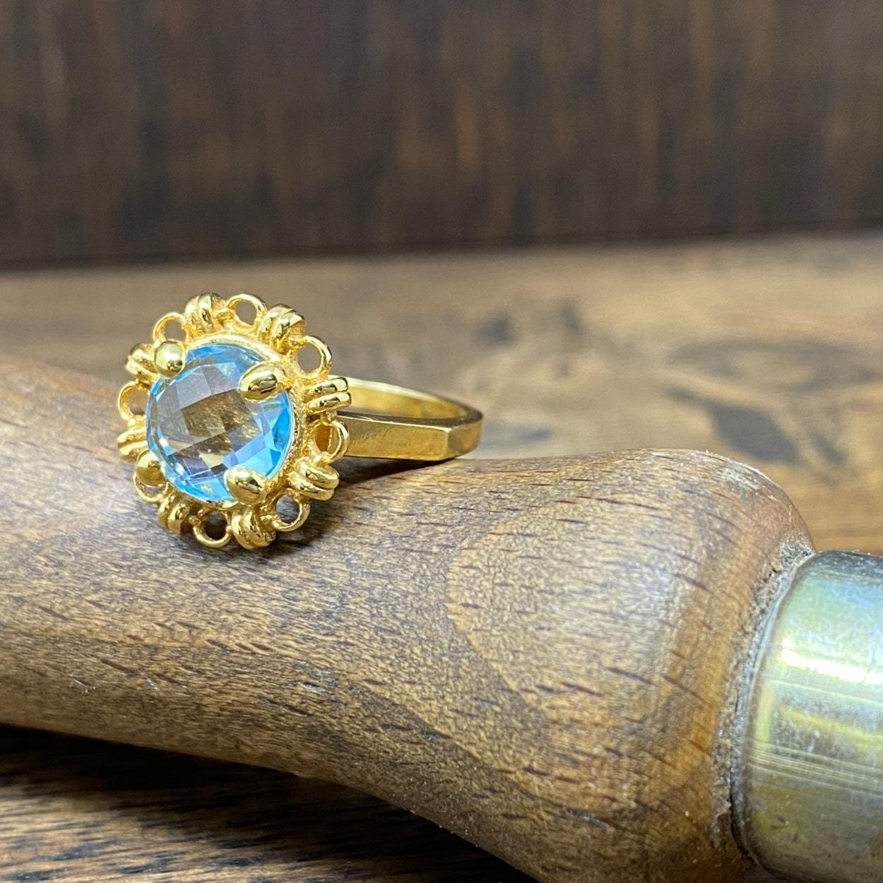 Anello Mini Filary in Oro con Topazio Blu