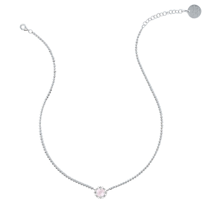 Collana Mini Filary in Rodio con Quarzo Rosa