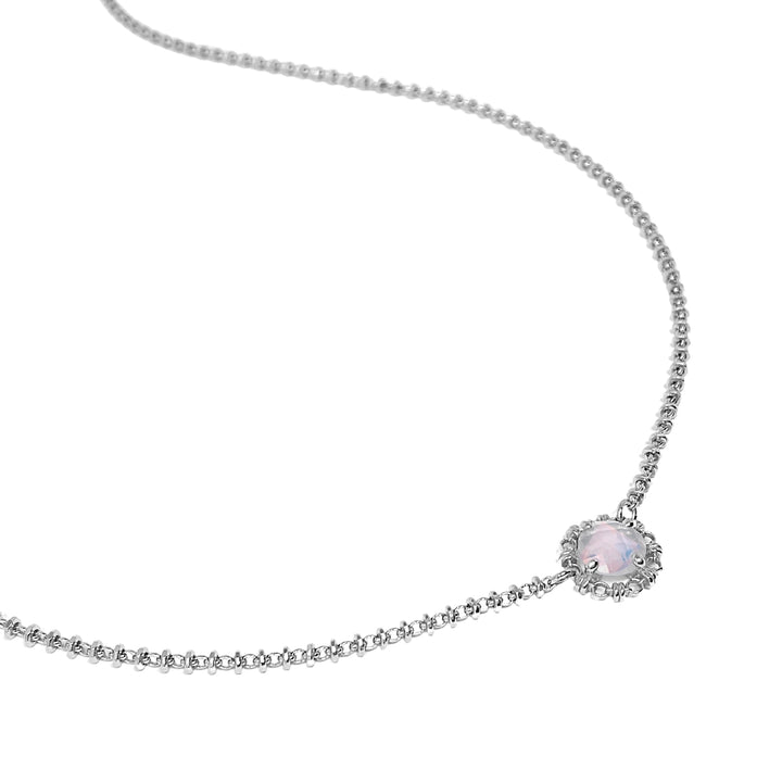 Collana Mini Filary in Rodio con Quarzo Rosa