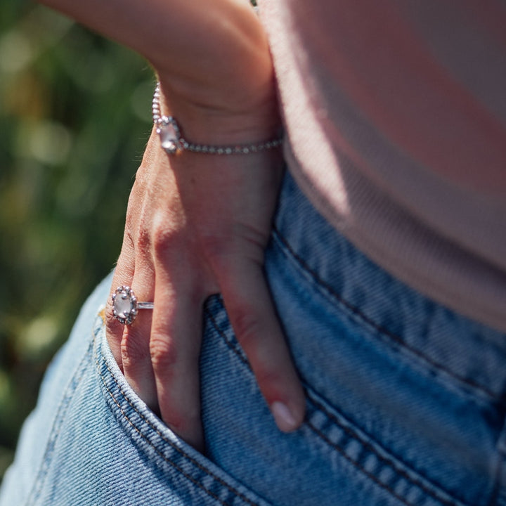 Bracciale Mini Filary in Rodio con Quarzo Rosa