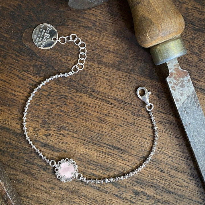 Bracciale Mini Filary in Rodio con Quarzo Rosa