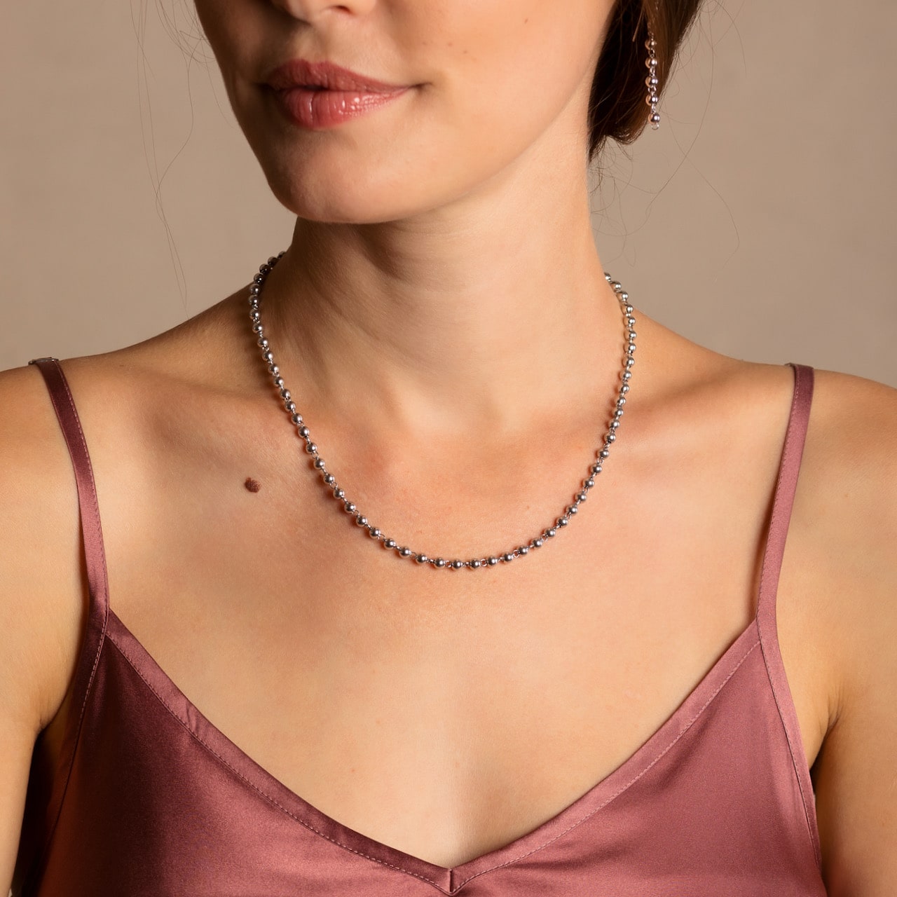 Collana Sfere 3mm in Rodio